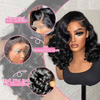 230% Density Body Wave Short Bob Wigs Human Hair 13x4 Transparent Lace Frontal Human Hair Wig 4x4 Lace Closure Bob Wig