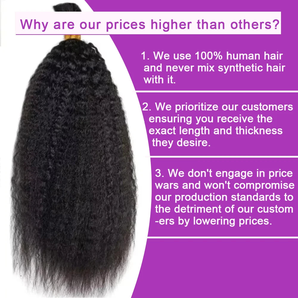 Kinky Straight Hair Bulk Braiding No Weft 100% Human Hair Boho Braids Natural Black Yaki Straight Extensions 50G/Pack