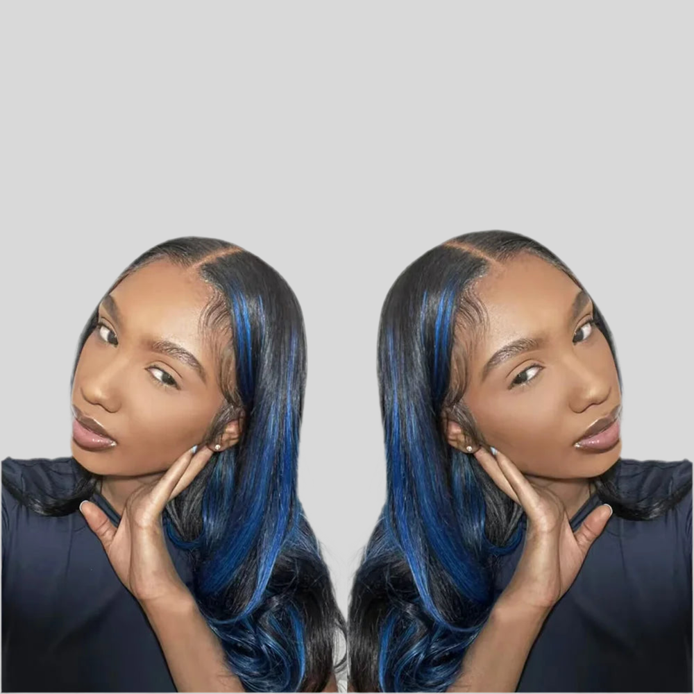 13*4 13*6 Straight Highlight Black With Blue Lace Frontal Wigs Human Hair Wig Brazilian Hair Full Lace Wigs