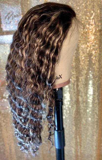 Highlight Deep Wave 13x4 Lace Hair Wig 100% Virgin Human Hair