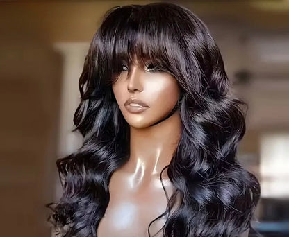 Body Wave Human Hair Wigs With Bang Wigs 3x1 Middle Part Lace Wig Loose Body Wave Brazilian Natural Color Wig