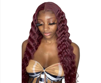 Eva Hair Burgundy Lace Front Wig 99j Deep Wave Frontal Human Glueless Wig