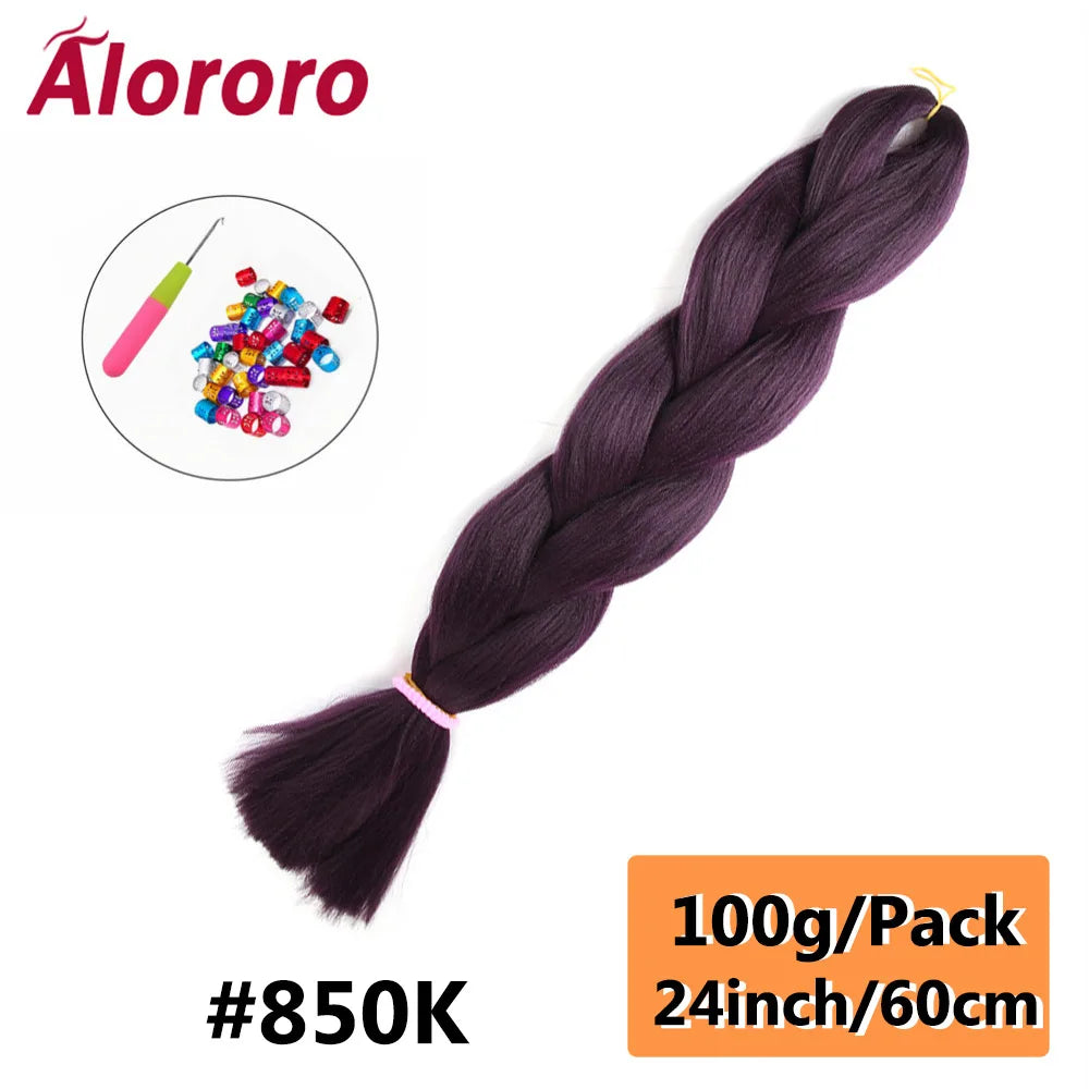 24 Inch Jumbo Braids for Hair Extensions Purple Synthetic Braiding Hair Accessories 100G/Pack Women DIY Hair for Crochet Braid