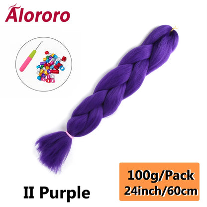 24 Inch Jumbo Braids for Hair Extensions Purple Synthetic Braiding Hair Accessories 100G/Pack Women DIY Hair for Crochet Braid