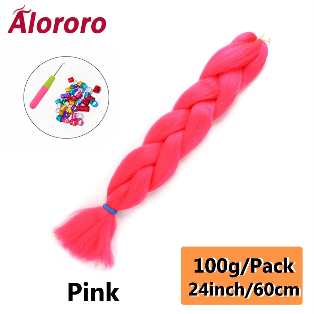 24 Inch Jumbo Braids for Hair Extensions Purple Synthetic Braiding Hair Accessories 100G/Pack Women DIY Hair for Crochet Braid