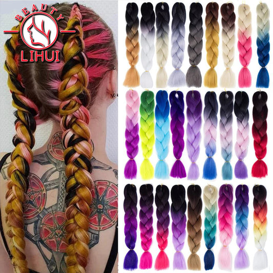 24 Inches Synthetic Braiding Hair Jumbo Braid Ombre Jumbo Hair Extension For Women DIY Hair Braids Purple Pink Yellow Gray
