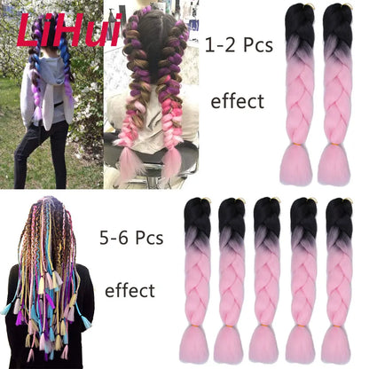 24 Inches Synthetic Braiding Hair Jumbo Braid Ombre Jumbo Hair Extension For Women DIY Hair Braids Purple Pink Yellow Gray