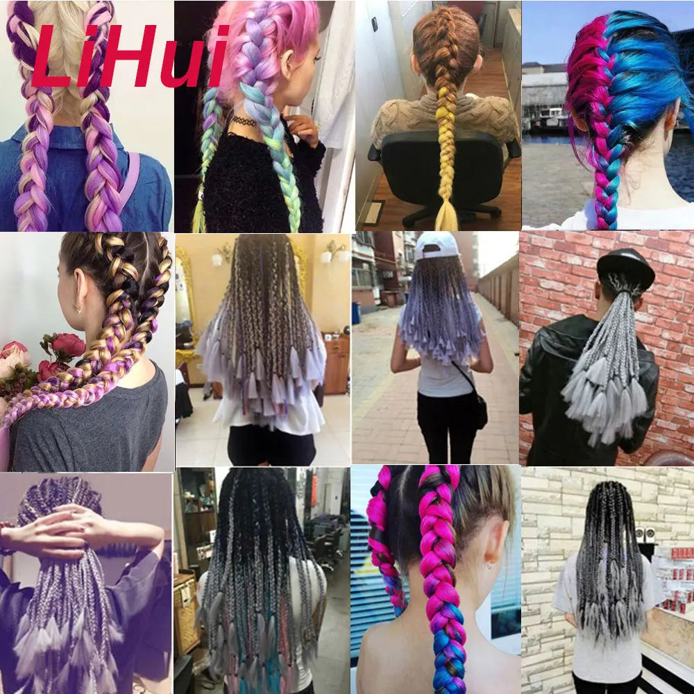 24 Inches Synthetic Braiding Hair Jumbo Braid Ombre Jumbo Hair Extension For Women DIY Hair Braids Purple Pink Yellow Gray