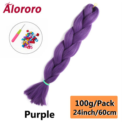 24 Inch Jumbo Braids for Hair Extensions Purple Synthetic Braiding Hair Accessories 100G/Pack Women DIY Hair for Crochet Braid
