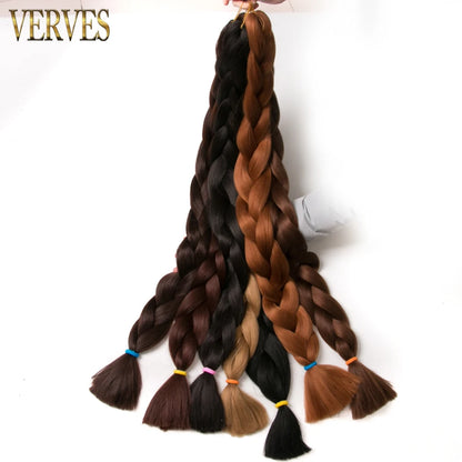 Braiding Hair One Piece Synthetic 82 Inch Heat Fiber Braid 165g/Piece Black Pure Color Jumbo Braid Hair Extensions