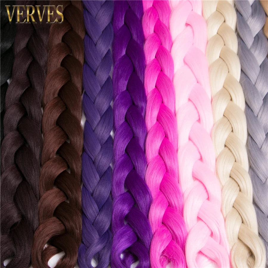 Braiding Hair One Piece Synthetic 82 Inch Heat Fiber Braid 165g/Piece Black Pure Color Jumbo Braid Hair Extensions