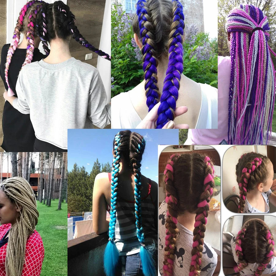 Braiding Hair One Piece Synthetic 82 Inch Heat Fiber Braid 165g/Piece Black Pure Color Jumbo Braid Hair Extensions