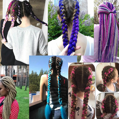 Braiding Hair One Piece Synthetic 82 Inch Heat Fiber Braid 165g/Piece Black Pure Color Jumbo Braid Hair Extensions