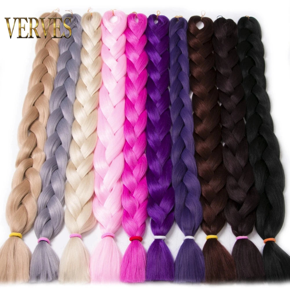 Braiding Hair One Piece Synthetic 82 Inch Heat Fiber Braid 165g/Piece Black Pure Color Jumbo Braid Hair Extensions