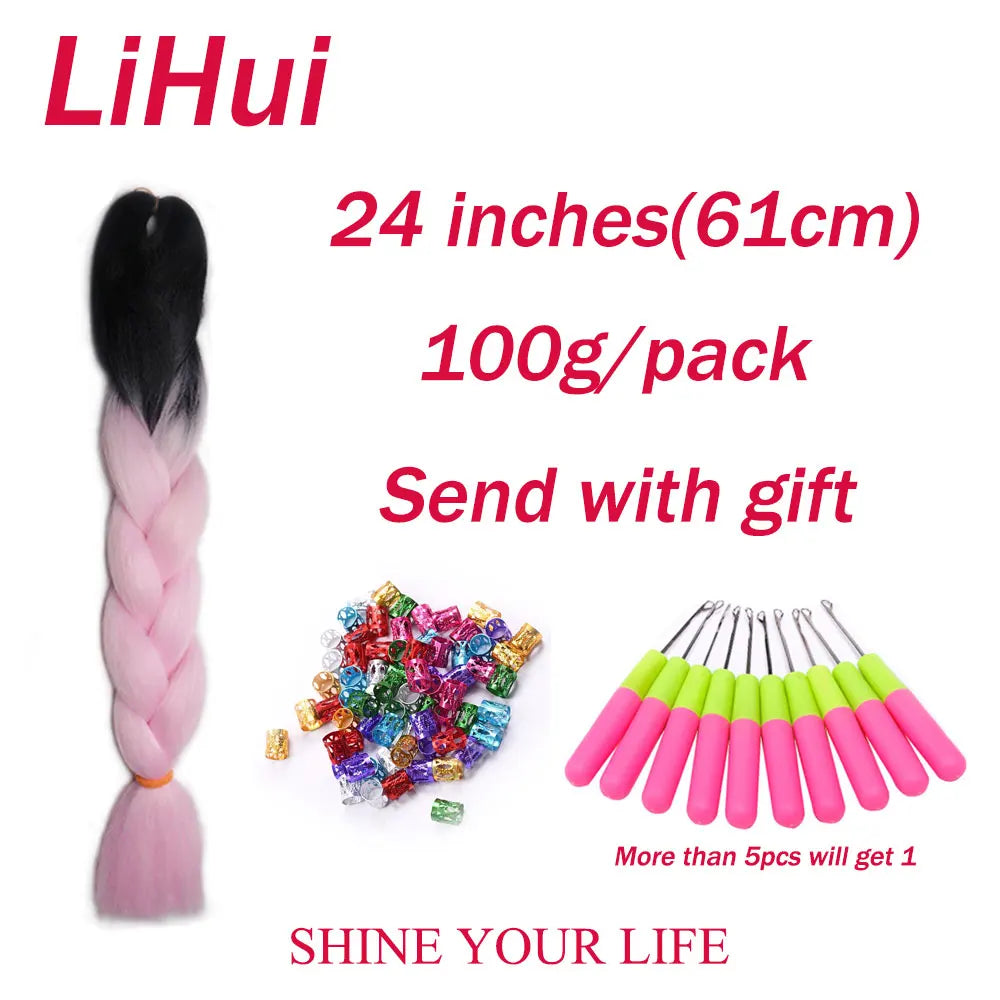 24 Inches Synthetic Braiding Hair Jumbo Braid Ombre Jumbo Hair Extension For Women DIY Hair Braids Purple Pink Yellow Gray