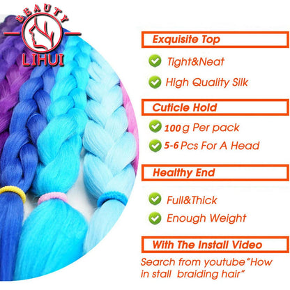 24 Inches Synthetic Braiding Hair Jumbo Braid Ombre Jumbo Hair Extension For Women DIY Hair Braids Purple Pink Yellow Gray