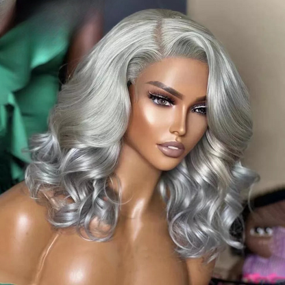 Side Part Grey Body Wave Lace Front Wig 360 Colored Human Hair Lace Frontal Wig 13x6 Short Bob Wig Lace Front Human Hair Wigs