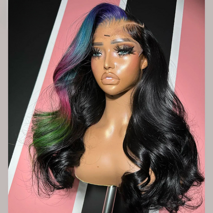 Highlight Blue With Pink Body Wave 5x5 Transparent Lace Wig 13x4 Lace Front Wig Human Hair 13x6 Lace Front Wig PrePlucked
