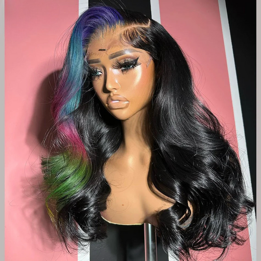 Highlight Blue With Pink Body Wave 5x5 Transparent Lace Wig 13x4 Lace Front Wig Human Hair 13x6 Lace Front Wig PrePlucked