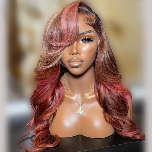 Pink Brown Neapolitan Colored Brazilian Body Wave 13x4 13x6 Lace Frontal Wigs Human Hair Pre-Plucked 5x5 Closure Human Hair Wig
