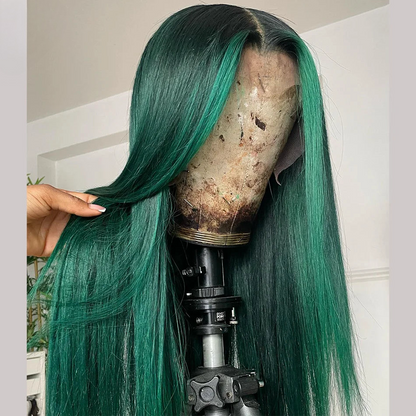 Highlight Emerald Green Colored 200% Bone Straight 13x4 13x6 Lace Frontal Wigs Human Hair Pre-Plucked 5x5 Closure Wigs