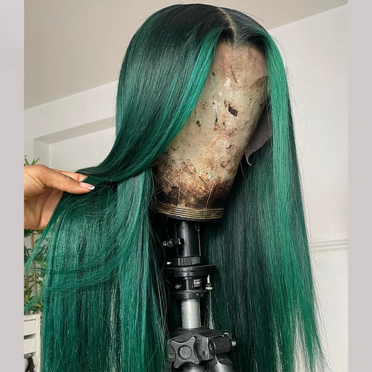 Highlight Emerald Green Colored 200% Bone Straight 13x4 13x6 Lace Frontal Wigs Human Hair Pre-Plucked 5x5 Closure Wigs