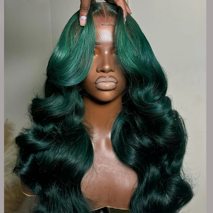 Dark Green Colored Brazilian Remy Body Wave 13x4 Lace Frontal Human Hair Wig 13x6 Lace Front Wig Pre-Plucked With Baby Hair