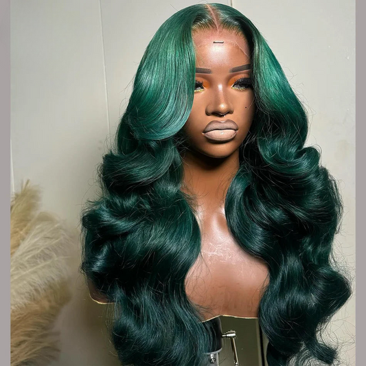 Dark Green Colored Brazilian Remy Body Wave 13x4 Lace Frontal Human Hair Wig 13x6 Lace Front Wig Pre-Plucked With Baby Hair
