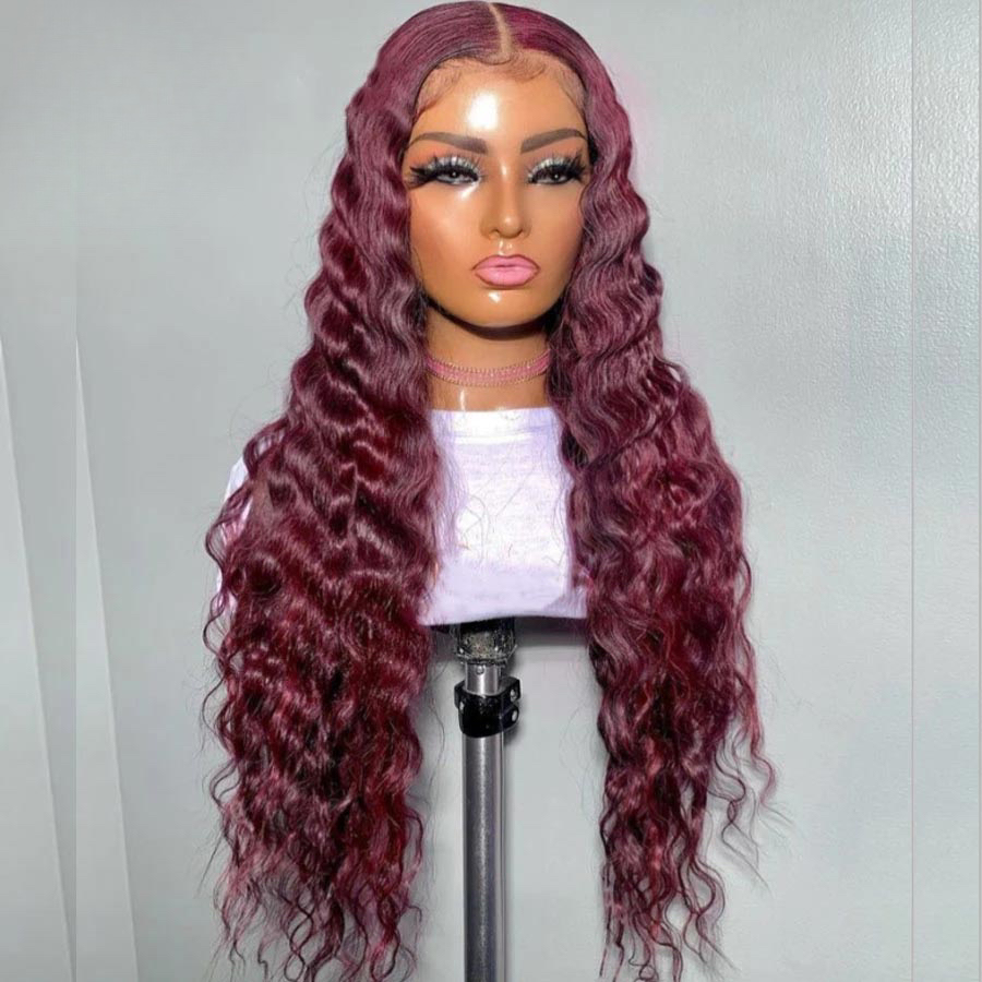 Eva Hair Burgundy Lace Front Wig 99j Deep Wave Frontal Human Glueless Wig