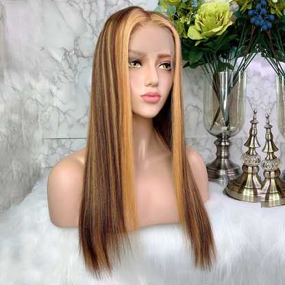 Eva Ombre Human Hair Wigs Honey Blonde Highlight 13x6 Lace Frontal Wigs Brazilian Straight Lace Front Wig