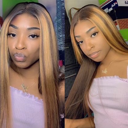 Eva Ombre Human Hair Wigs Honey Blonde Highlight 13x6 Lace Frontal Wigs Brazilian Straight Lace Front Wig