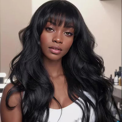 Body Wave Human Hair Wigs With Bang Wigs 3x1 Middle Part Lace Wig Loose Body Wave Brazilian Natural Color Wig