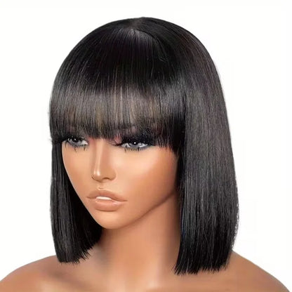 Straight Human Hair Bob Wigs With Bang Wigs 3x1 Middle Part Lace Wig Brazilian Natural Color 16 Inch