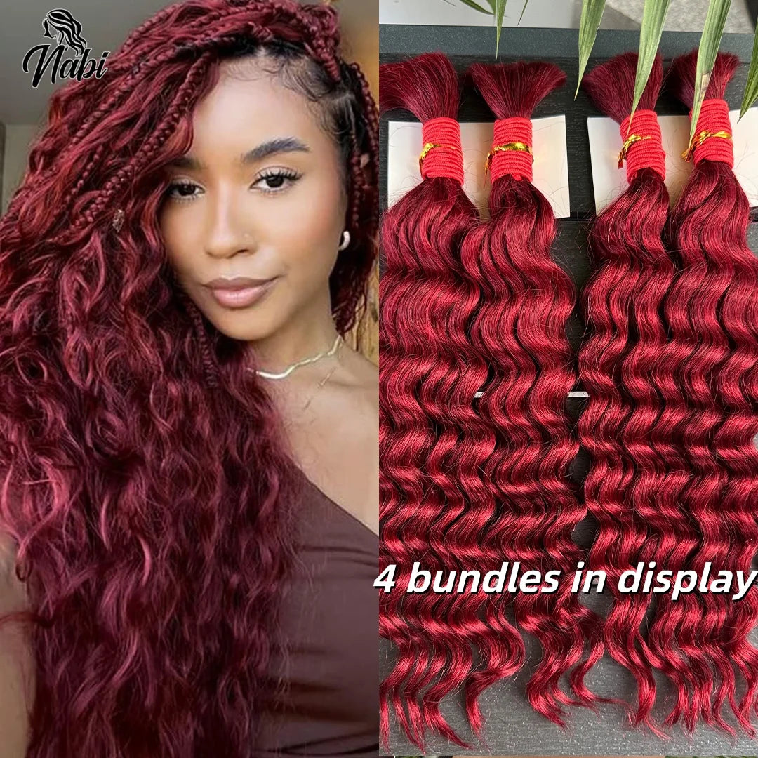 Nabi Boho Braids Human Hair 50g/bundle Deep Wave Hair Bulk Brazilian Human Braiding Hair 6 Bundle full Head