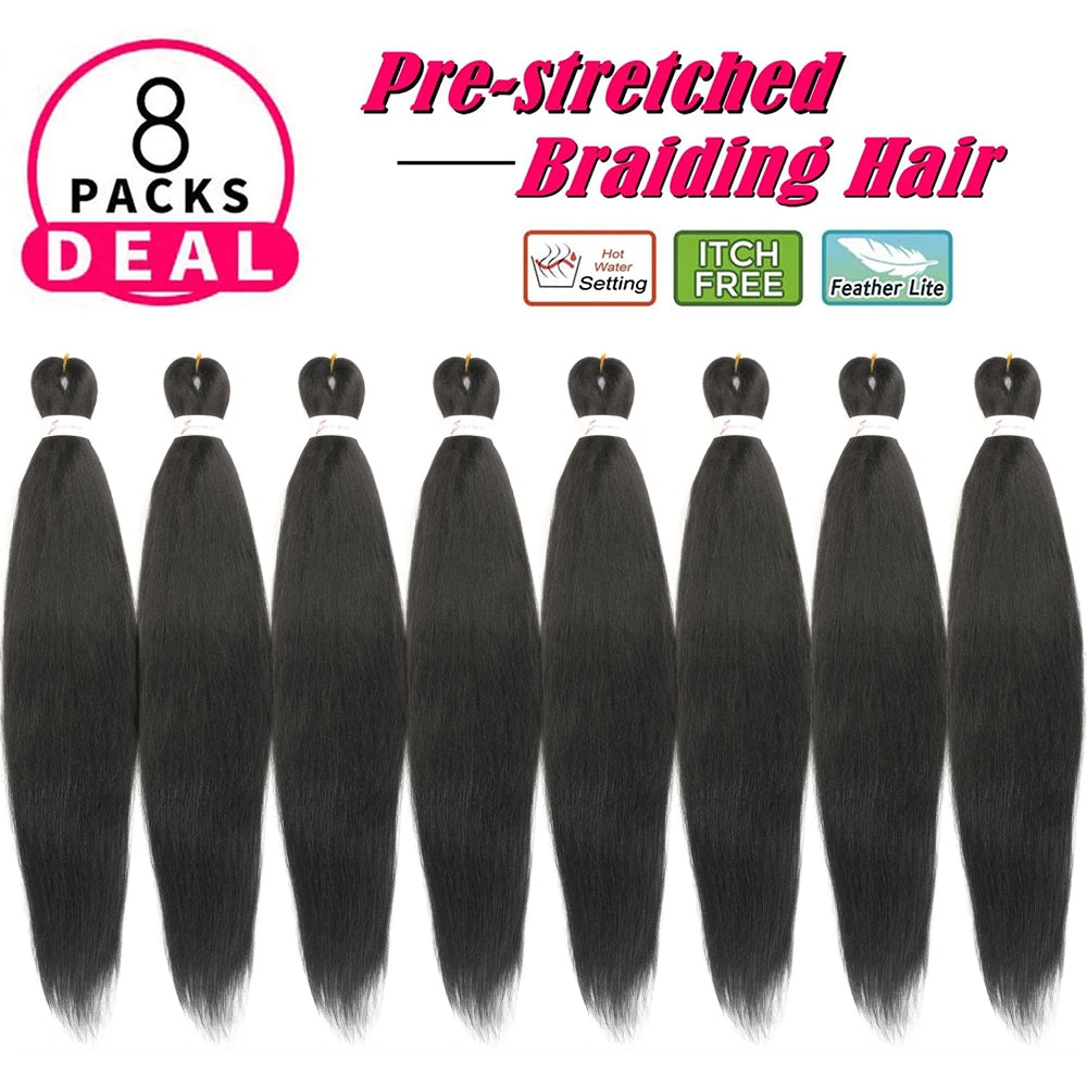Braiding Hair Pre Stretched Hot Water Setting Black Braiding Hair 8 Packs Synthetic Xpression Pre-stretched Braids Hair Extension