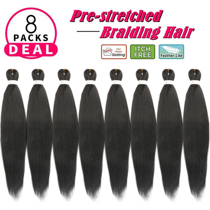 Braiding Hair Pre Stretched Hot Water Setting Black Braiding Hair 8 Packs Synthetic Xpression Pre-stretched Braids Hair Extension