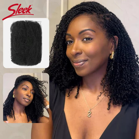 Afro Kinky Bulk Human Hair Extensions Natural Black/Brown Lightweight For Braiding