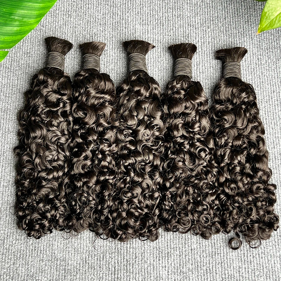 Burmese Curly Human Hair Bulk For Braiding Hair Extension 100 Grams #1B Natural Black Color No Weft Raw Virgin Boho Braids Hair