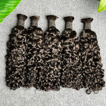 Burmese Curly Human Hair Bulk For Braiding Hair Extension 100 Grams #1B Natural Black Color No Weft Raw Virgin Boho Braids Hair