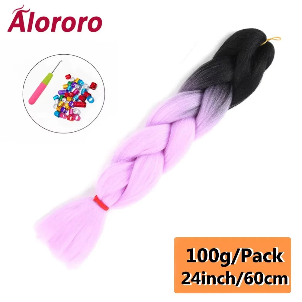 24 Inch Jumbo Braids for Hair Extensions Purple Synthetic Braiding Hair Accessories 100G/Pack Women DIY Hair for Crochet Braid