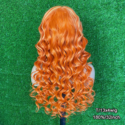 13x4 HD Transparent Front Wig Highlight Ginger Orange 613 Honey Blonde Loose Wave 13x6 HD Lace Frontal Human Hair Wigs For Women