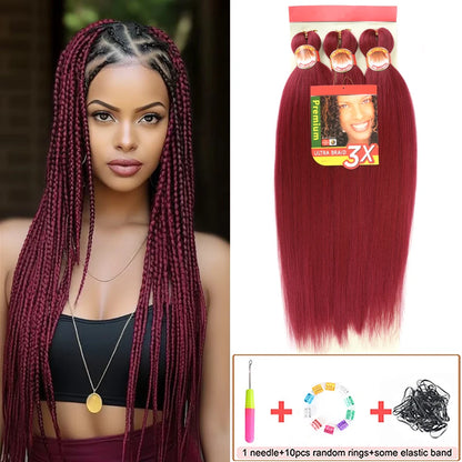 Pre Stretched Braiding Hair 26in 3 Packs Black Braiding Hair Synthetic Prestretched Braid Hair Extensions Crochet Twist Braids