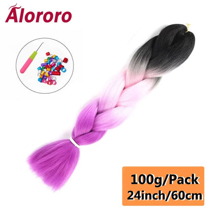 24 Inch Jumbo Braids for Hair Extensions Purple Synthetic Braiding Hair Accessories 100G/Pack Women DIY Hair for Crochet Braid