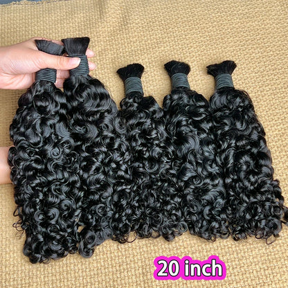 Burmese Curly Human Hair Bulk For Braiding Hair Extension 100 Grams #1B Natural Black Color No Weft Raw Virgin Boho Braids Hair