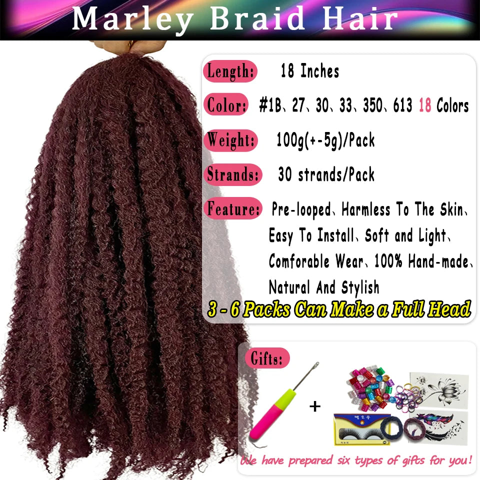 18 Inch Synthetic Marley Twist Braiding Hair Red Black Brown Ginger Bug Blonde #4 Pre Looped Marley Twists Crochet Hair