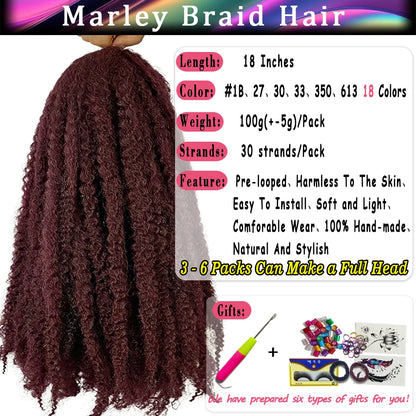 18 Inch Synthetic Marley Twist Braiding Hair Red Black Brown Ginger Bug Blonde #4 Pre Looped Marley Twists Crochet Hair
