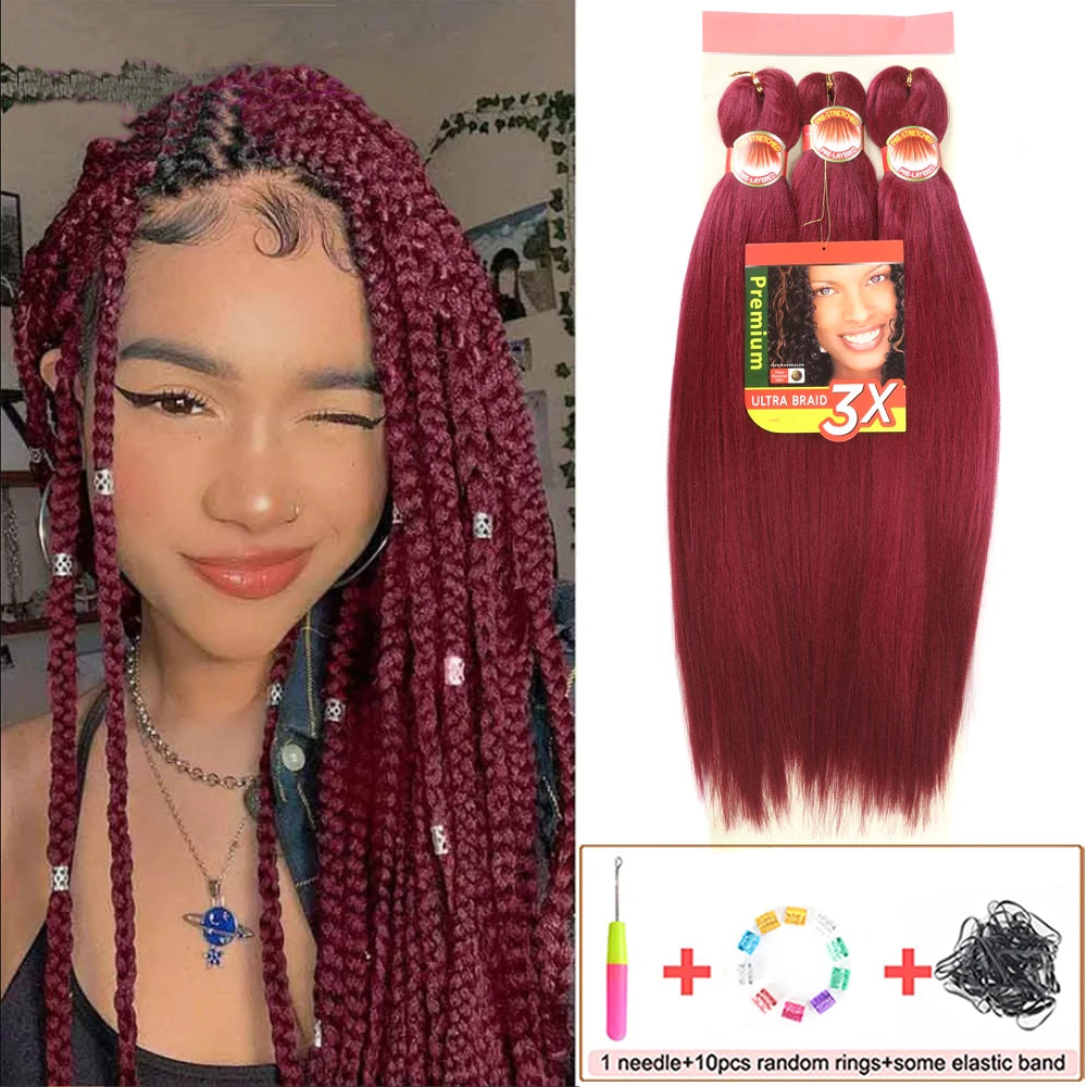 Pre Stretched Braiding Hair 26in 3 Packs Black Braiding Hair Synthetic Prestretched Braid Hair Extensions Crochet Twist Braids