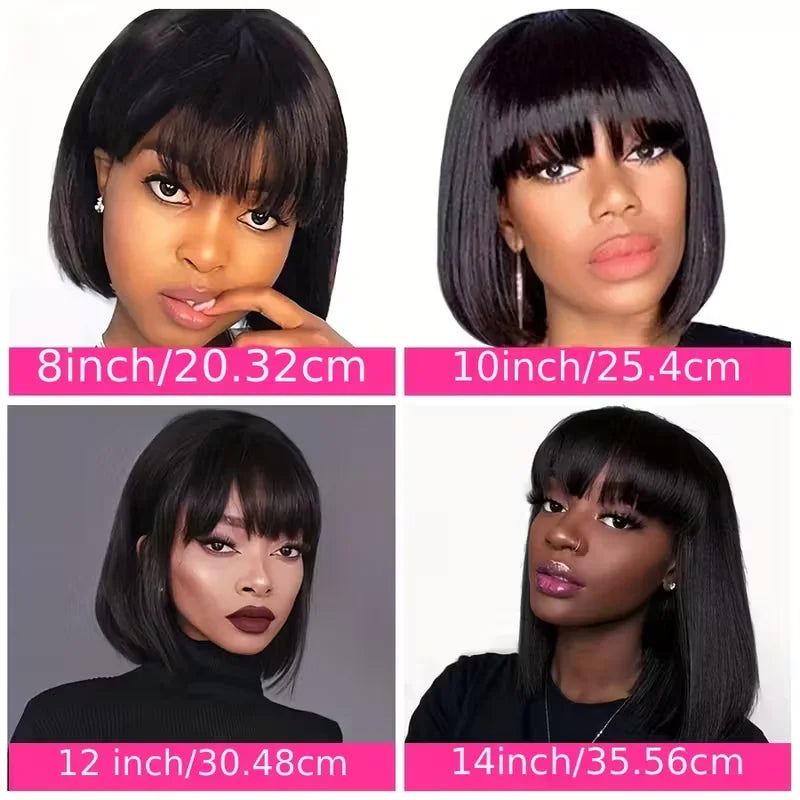 Straight Human Hair Bob Wigs With Bang Wigs 3x1 Middle Part Lace Wig Brazilian Natural Color 16 Inch