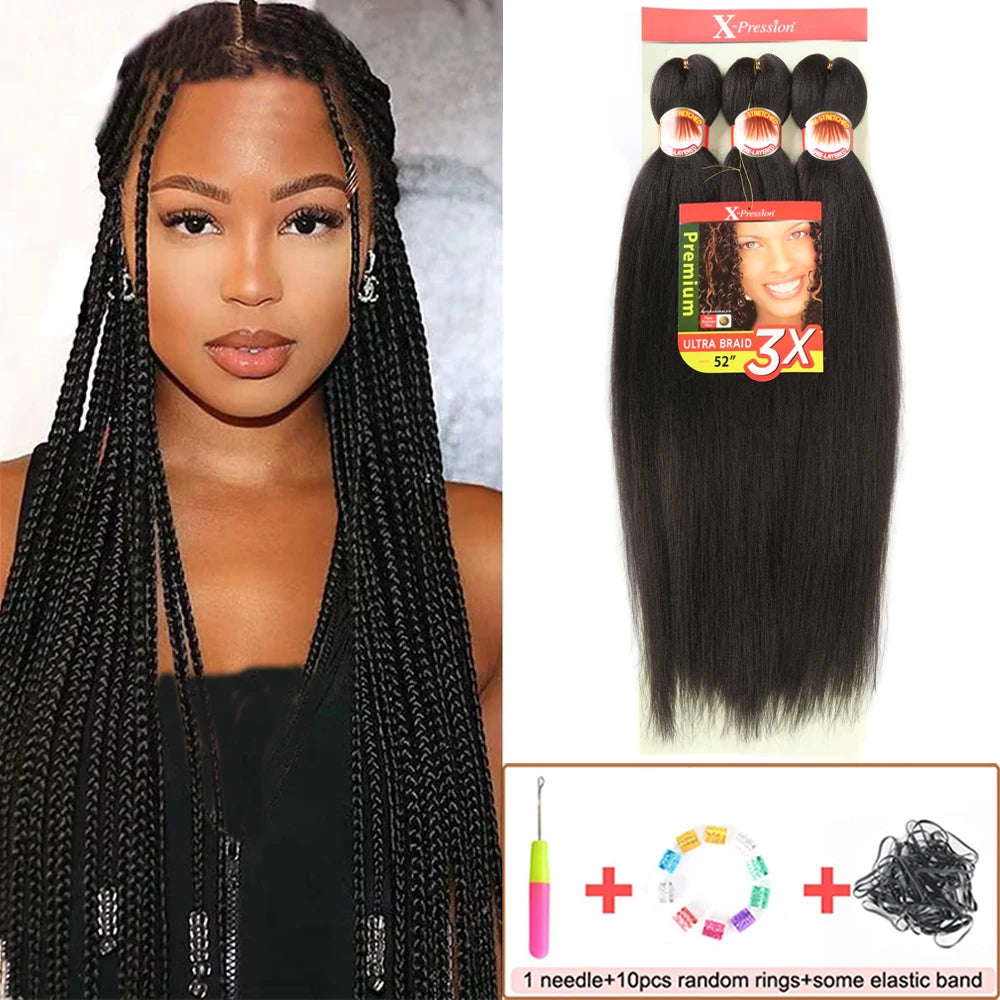 Pre Stretched Braiding Hair 26in 3 Packs Black Braiding Hair Synthetic Prestretched Braid Hair Extensions Crochet Twist Braids