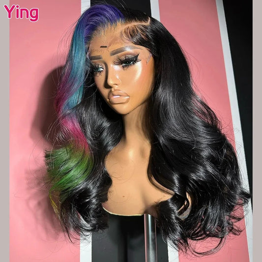 Highlight Blue With Pink Body Wave 5x5 Transparent Lace Wig 13x4 Lace Front Wig Human Hair 13x6 Lace Front Wig PrePlucked